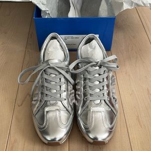 Tory Sport NWT Matte Metallic Leather Ruffle Trainer
